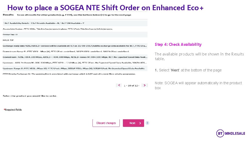 How to place a SOGEA NTE Shift Order on Enhanced Eco+ Step 4: Check