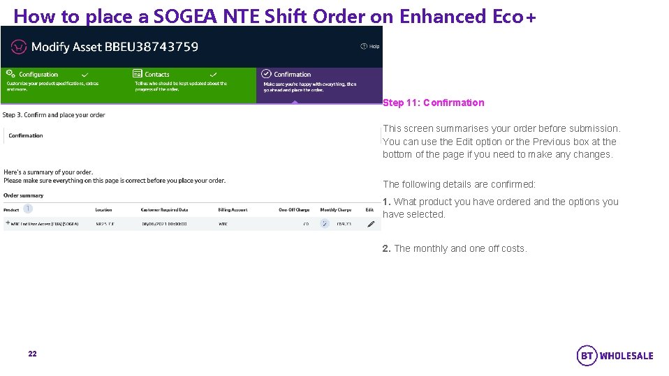 How to place a SOGEA NTE Shift Order on Enhanced Eco+ Step 11: Confirmation