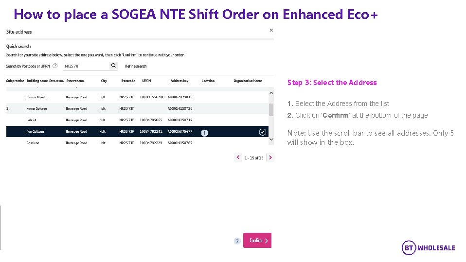 How to place a SOGEA NTE Shift Order on Enhanced Eco+ Step 3: Select