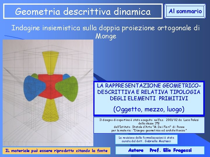 Geometria descrittiva dinamica Al sommario Indagine insiemistica sulla doppia proiezione ortogonale di Monge LA