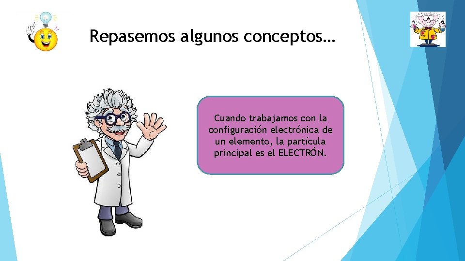 Repasemos algunos conceptos… Cuando trabajamos con la configuración electrónica de un elemento, la partícula