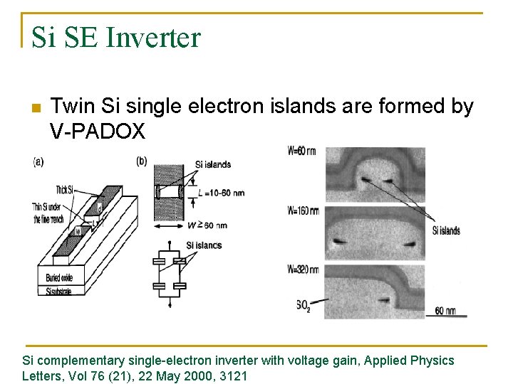 Si SE Inverter n Twin Si single electron islands are formed by V-PADOX Si