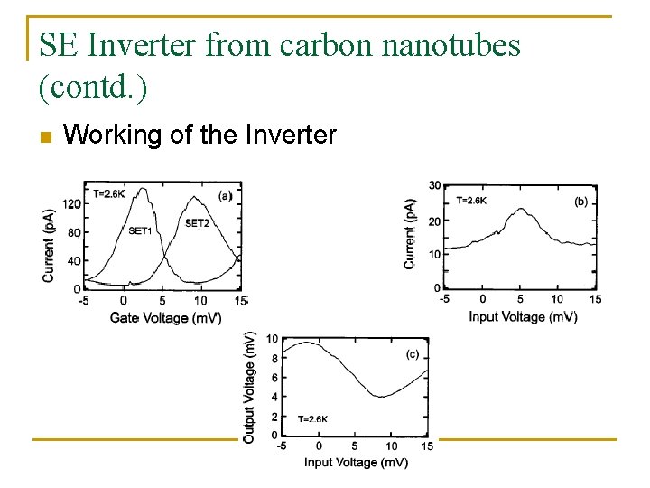 SE Inverter from carbon nanotubes (contd. ) n Working of the Inverter 