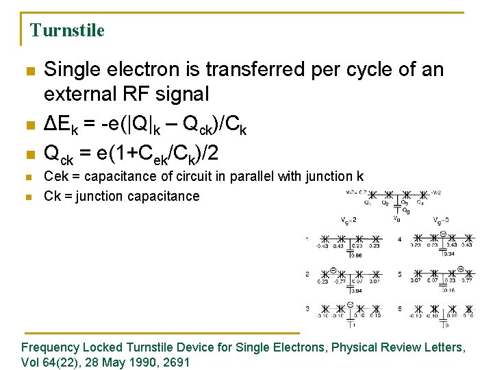 Turnstile n n n Single electron is transferred per cycle of an external RF
