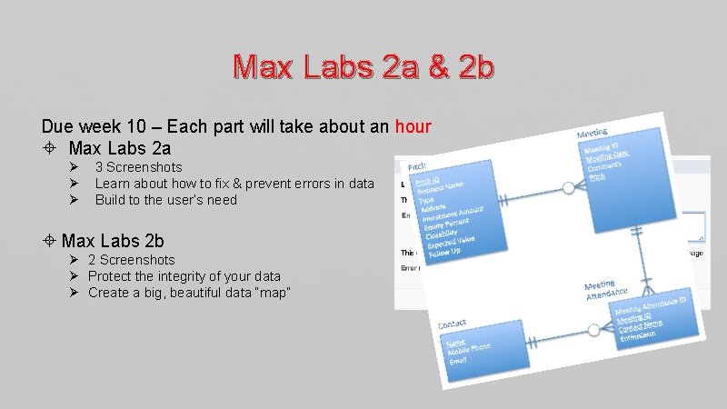 Max Labs 2 a & 2 b Due week 10 – Each part will