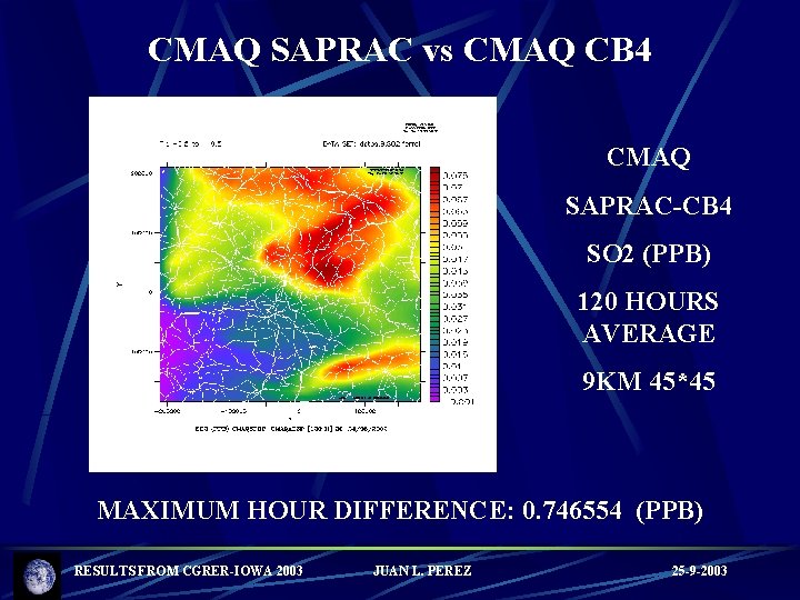 CMAQ SAPRAC vs CMAQ CB 4 CMAQ SAPRAC-CB 4 SO 2 (PPB) 120 HOURS