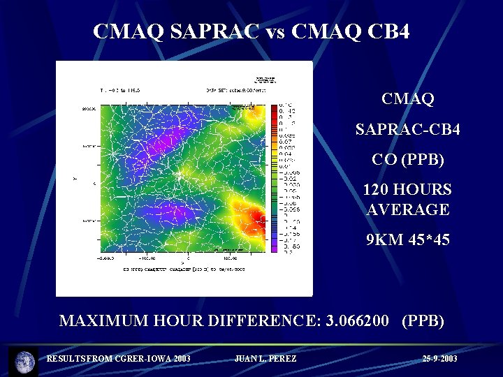 CMAQ SAPRAC vs CMAQ CB 4 CMAQ SAPRAC-CB 4 CO (PPB) 120 HOURS AVERAGE