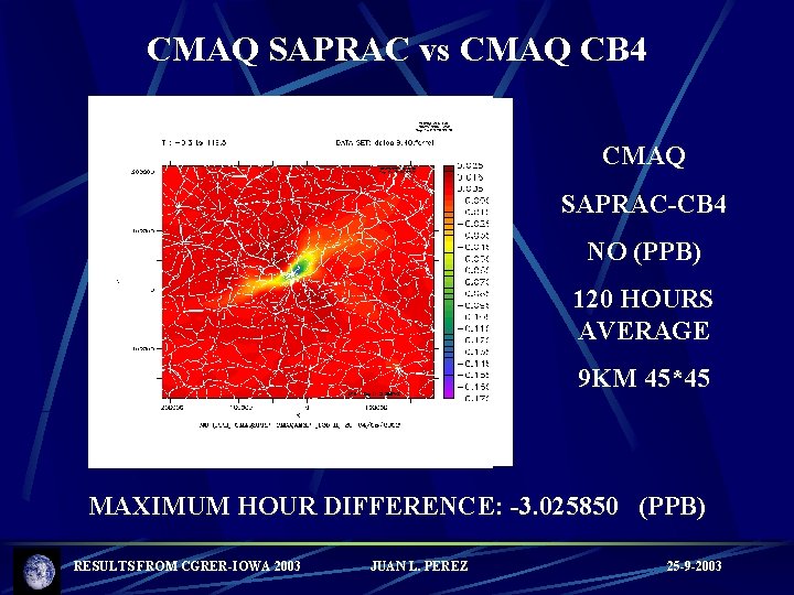 CMAQ SAPRAC vs CMAQ CB 4 CMAQ SAPRAC-CB 4 NO (PPB) 120 HOURS AVERAGE