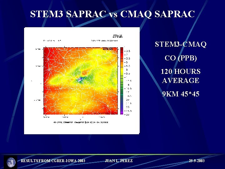 STEM 3 SAPRAC vs CMAQ SAPRAC STEM 3 -CMAQ CO (PPB) 120 HOURS AVERAGE