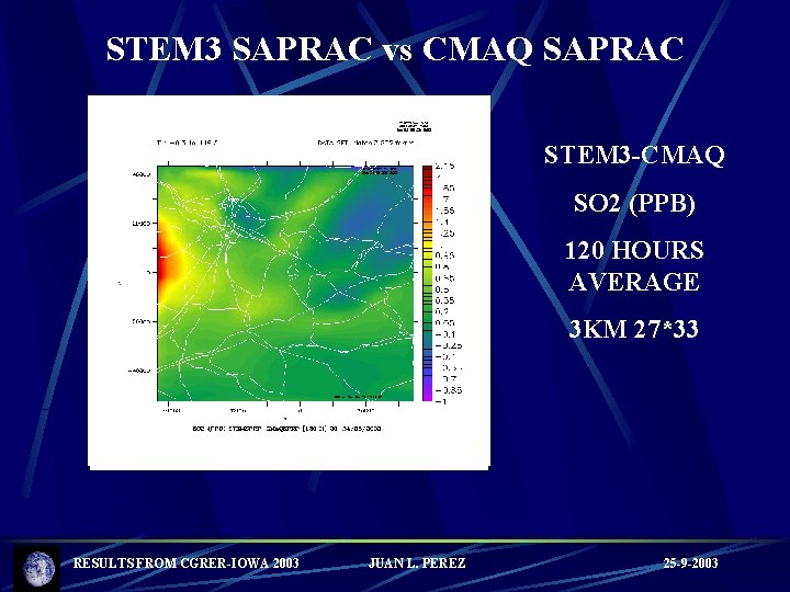 STEM 3 SAPRAC vs CMAQ SAPRAC STEM 3 -CMAQ SO 2 (PPB) 120 HOURS