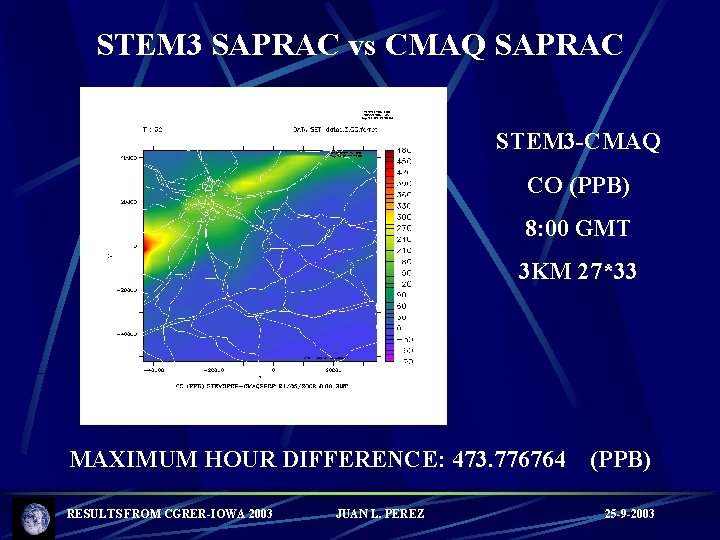 STEM 3 SAPRAC vs CMAQ SAPRAC STEM 3 -CMAQ CO (PPB) 8: 00 GMT