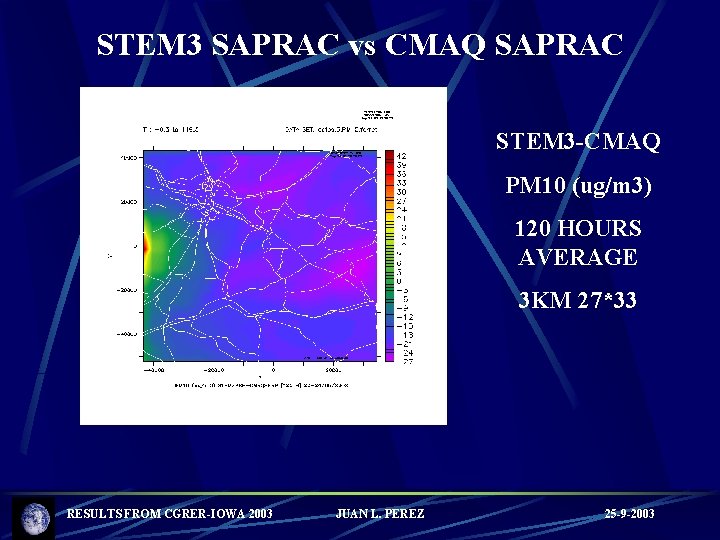 STEM 3 SAPRAC vs CMAQ SAPRAC STEM 3 -CMAQ PM 10 (ug/m 3) 120