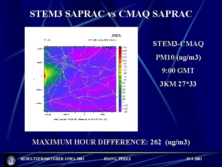 STEM 3 SAPRAC vs CMAQ SAPRAC STEM 3 -CMAQ PM 10 (ug/m 3) 9: