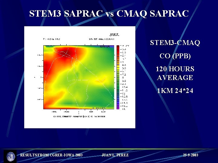 STEM 3 SAPRAC vs CMAQ SAPRAC STEM 3 -CMAQ CO (PPB) 120 HOURS AVERAGE