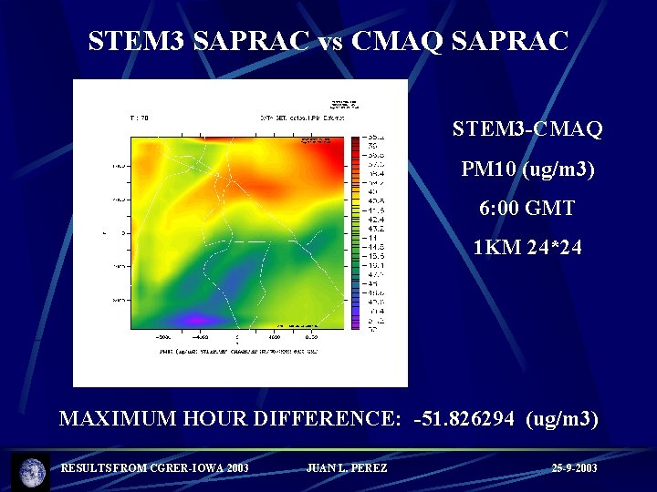 STEM 3 SAPRAC vs CMAQ SAPRAC STEM 3 -CMAQ PM 10 (ug/m 3) 6: