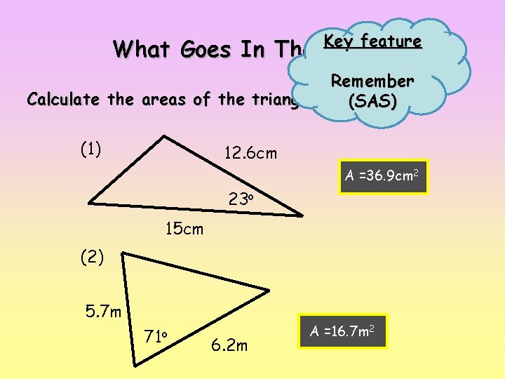 Key feature What Goes In The Box ? Remember Calculate the areas of the