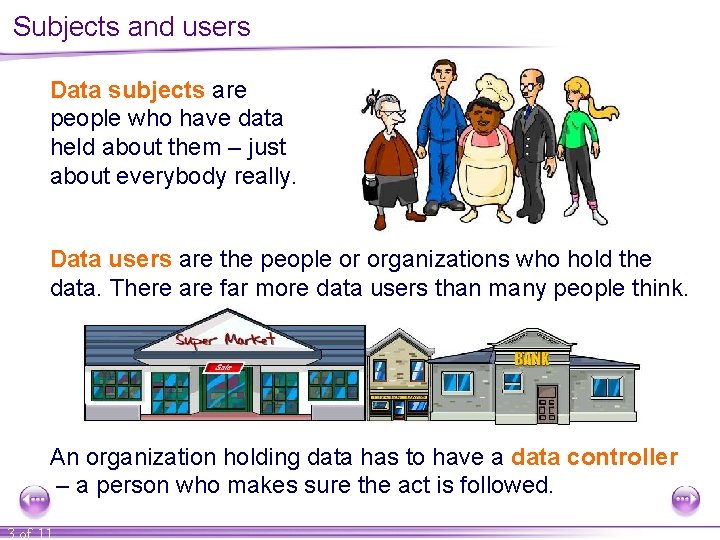 Subjects and users Data subjects are people who have data held about them –