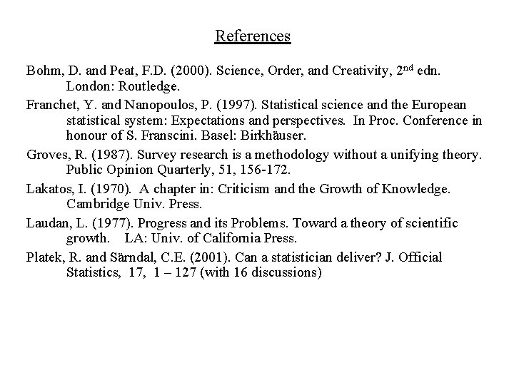 References Bohm, D. and Peat, F. D. (2000). Science, Order, and Creativity, 2 nd