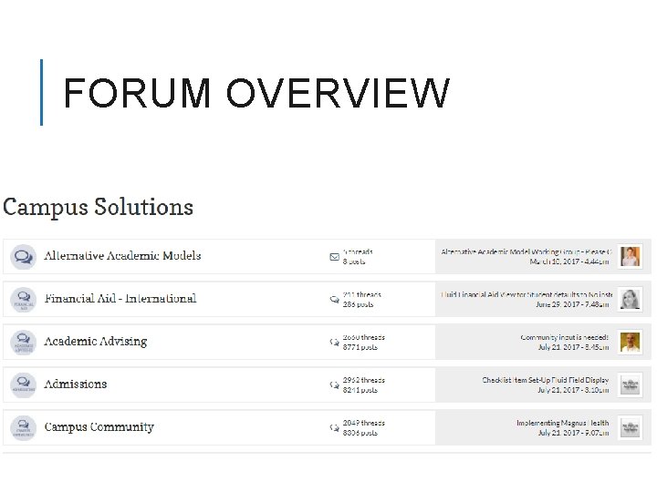 FORUM OVERVIEW 