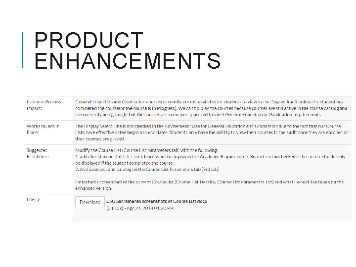 PRODUCT ENHANCEMENTS 