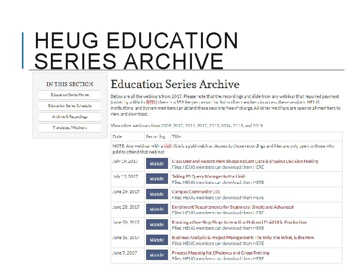 HEUG EDUCATION SERIES ARCHIVE 