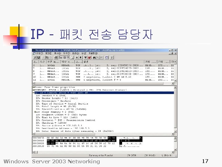 IP - 패킷 전송 담당자 Windows Server 2003 Networking 17 