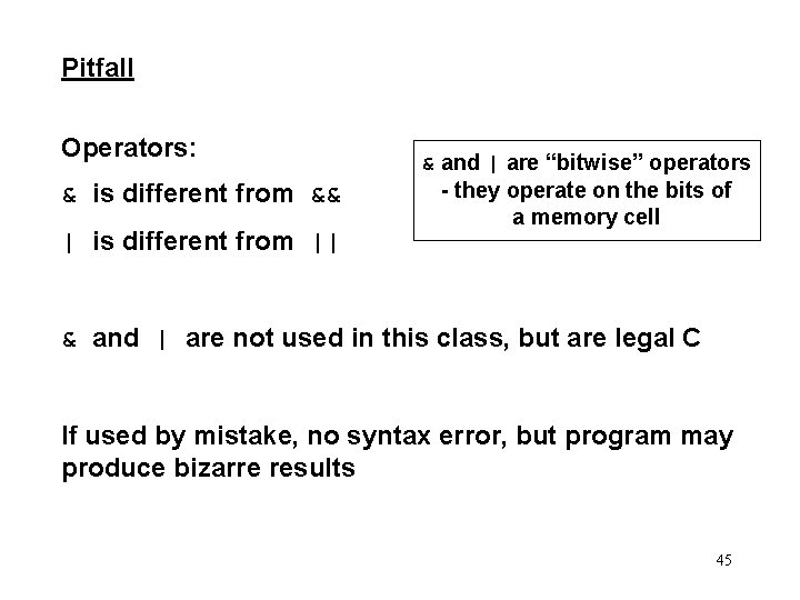 Pitfall Operators: & is different from && | is different from || & and