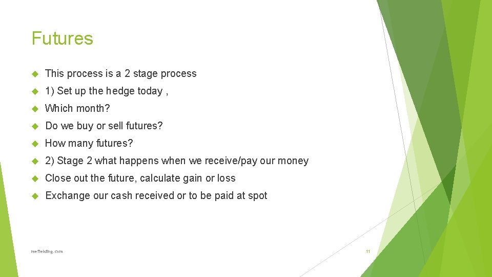 Futures This process is a 2 stage process 1) Set up the hedge today