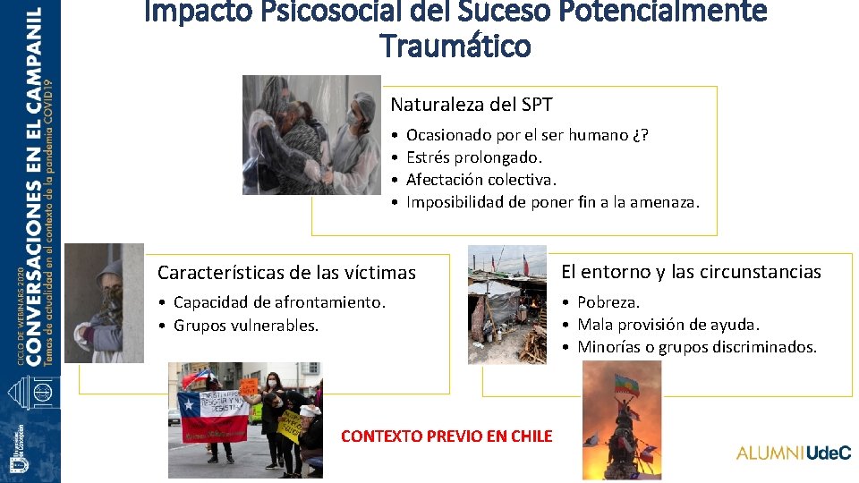 Impacto Psicosocial del Suceso Potencialmente Traumático Naturaleza del SPT • • Ocasionado por el