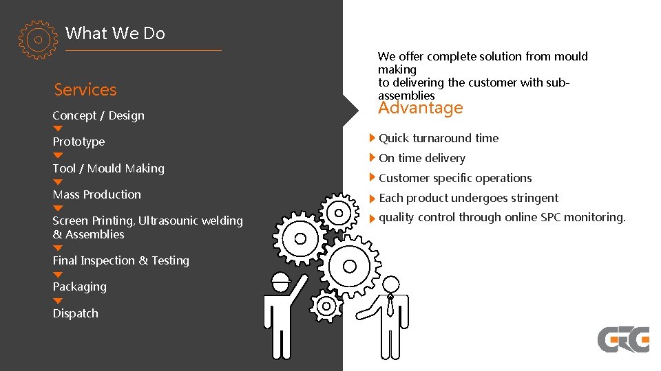 What We Do Services We offer complete solution from mould making to delivering the