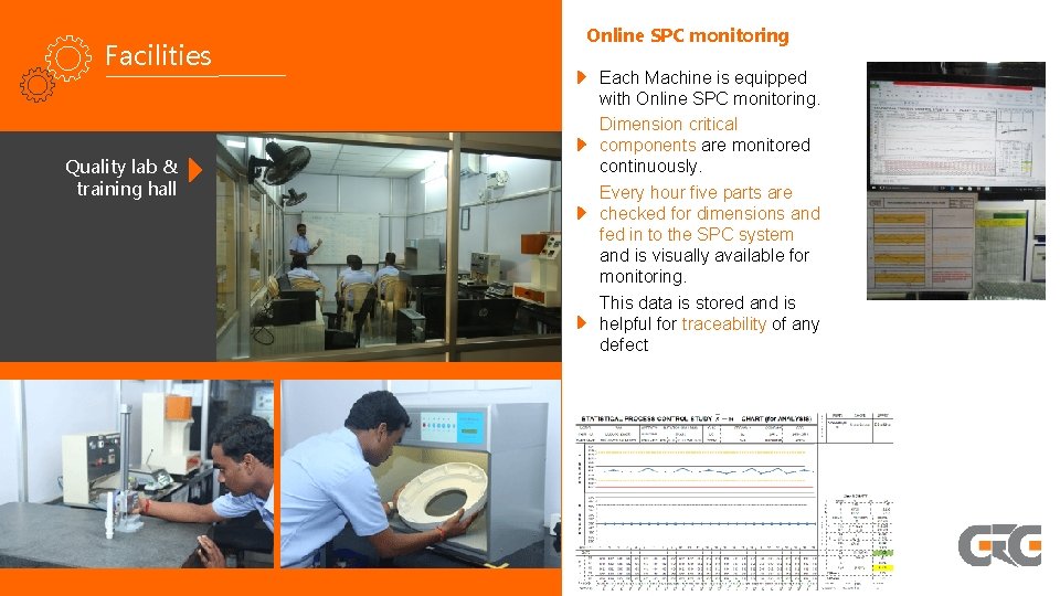 Facilities Quality lab & training hall Online SPC monitoring Each Machine is equipped with