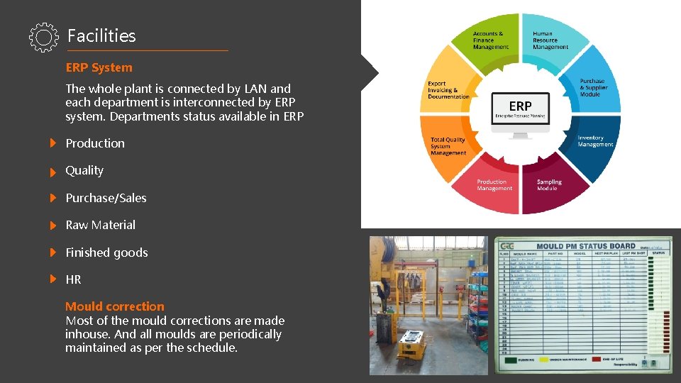 Facilities ERP System The whole plant is connected by LAN and each department is