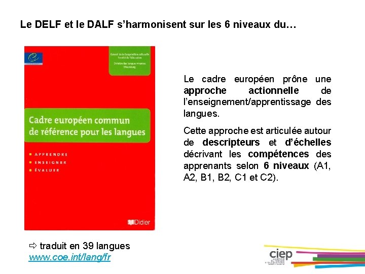 Le DELF et le DALF s’harmonisent sur les 6 niveaux du… Le cadre européen