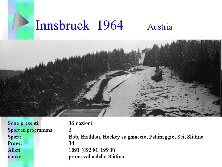 Innsbruck 1964 Sono presenti: Sport in programma: Sport: Prove: Atleti: nuovo: Austria 36 nazioni