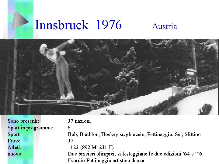 Innsbruck 1976 Sono presenti: Sport in programma: Sport: Prove: Atleti: nuovo: Austria 37 nazioni