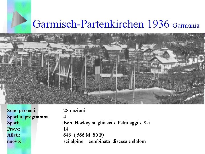 Garmisch-Partenkirchen 1936 Germania Sono presenti: Sport in programma: Sport: Prove: Atleti: nuovo: 28 nazioni