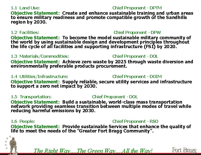 1. 1 Land Use: Chief Proponent - DPTM 1. 2 Facilities: Chief Proponent -