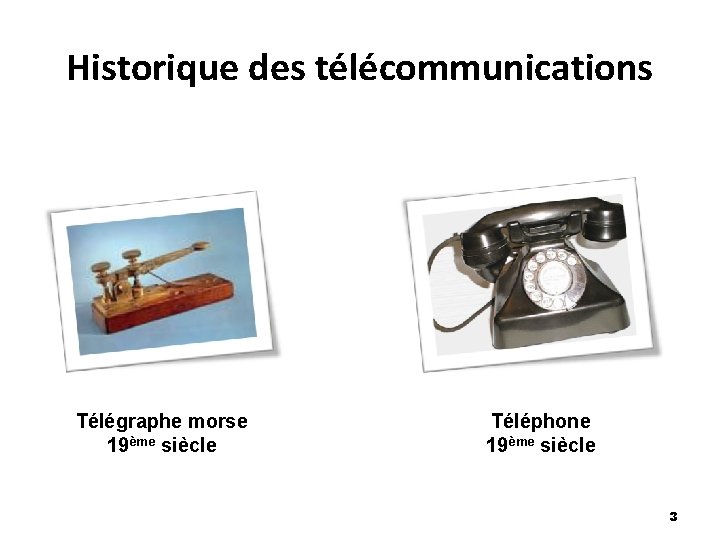 Historique des télécommunications Télégraphe morse 19ème siècle Téléphone 19ème siècle 3 