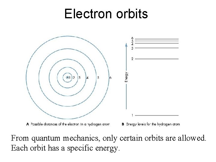 Electron orbits From quantum mechanics, only certain orbits are allowed. Each orbit has a