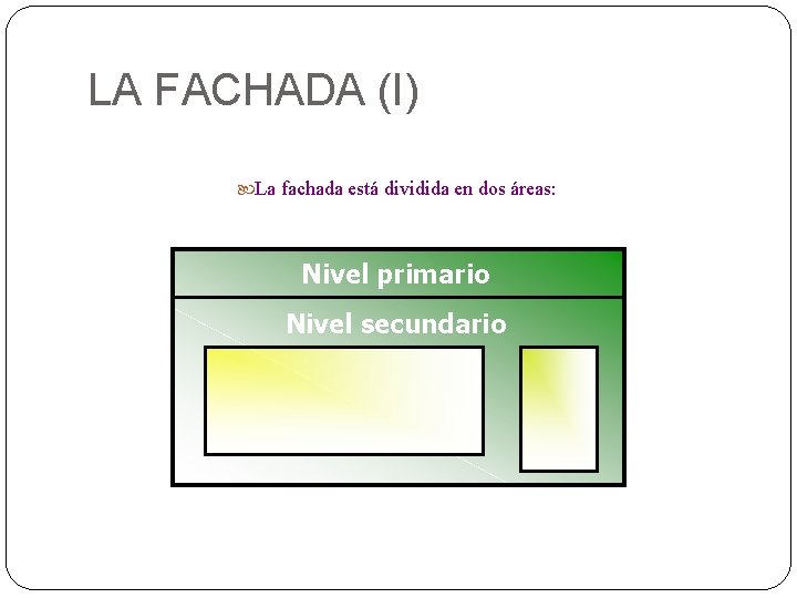 LA FACHADA (I) La fachada está dividida en dos áreas: Nivel primario Nivel secundario