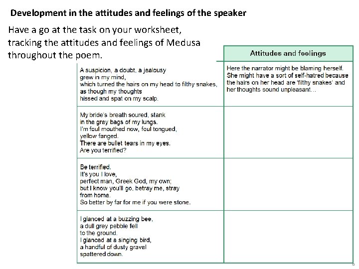 Development in the attitudes and feelings of the speaker Have a go at the