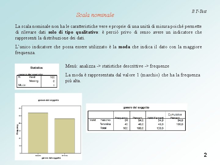 Scala nominale Il T-Test La scala nominale non ha le caratteristiche vere e proprie