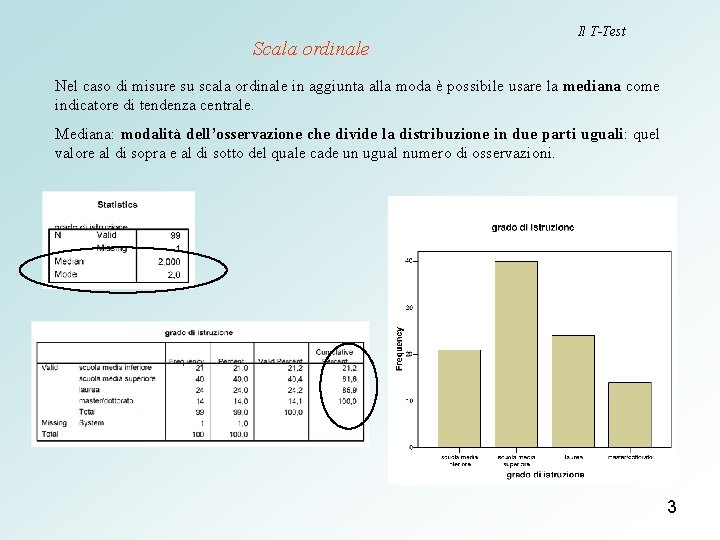 Scala ordinale Il T-Test Nel caso di misure su scala ordinale in aggiunta alla