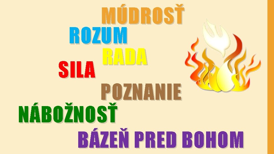 MÚDROSŤ ROZUM RADA SILA POZNANIE NÁBOŽNOSŤ BÁZEŇ PRED BOHOM 