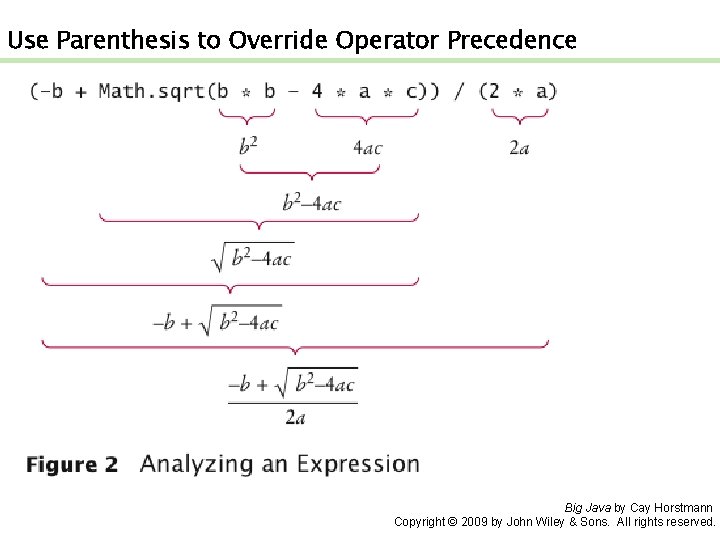 Use Parenthesis to Override Operator Precedence Big Java by Cay Horstmann Copyright © 2009