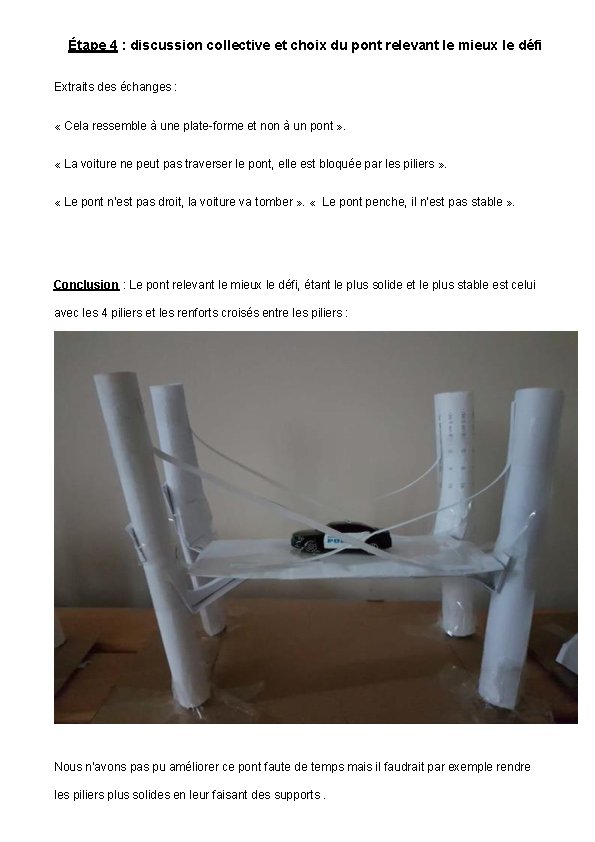 Étape 4 : discussion collective et choix du pont relevant le mieux le défi