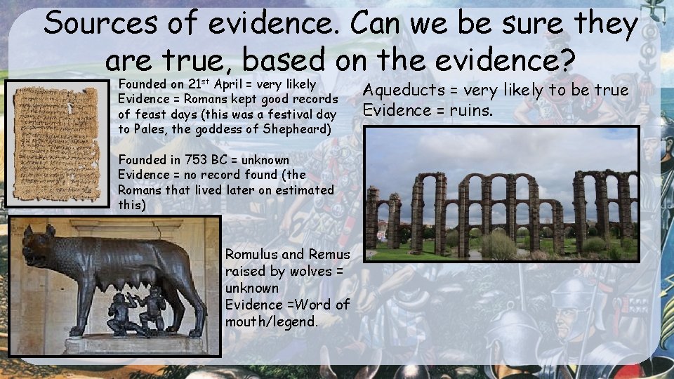 Sources of evidence. Can we be sure they are true, based on the evidence?