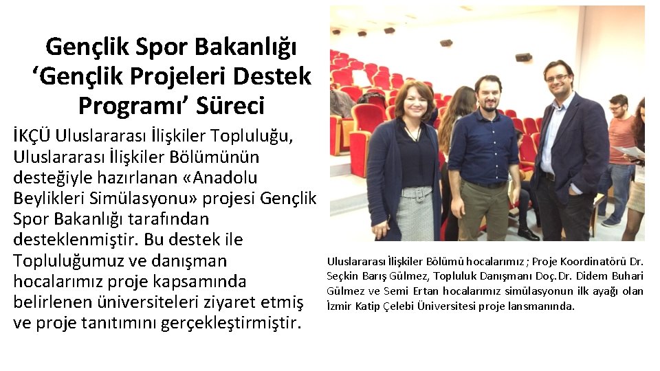 Gençlik Spor Bakanlığı ‘Gençlik Projeleri Destek Programı’ Süreci İKÇÜ Uluslararası İlişkiler Topluluğu, Uluslararası İlişkiler