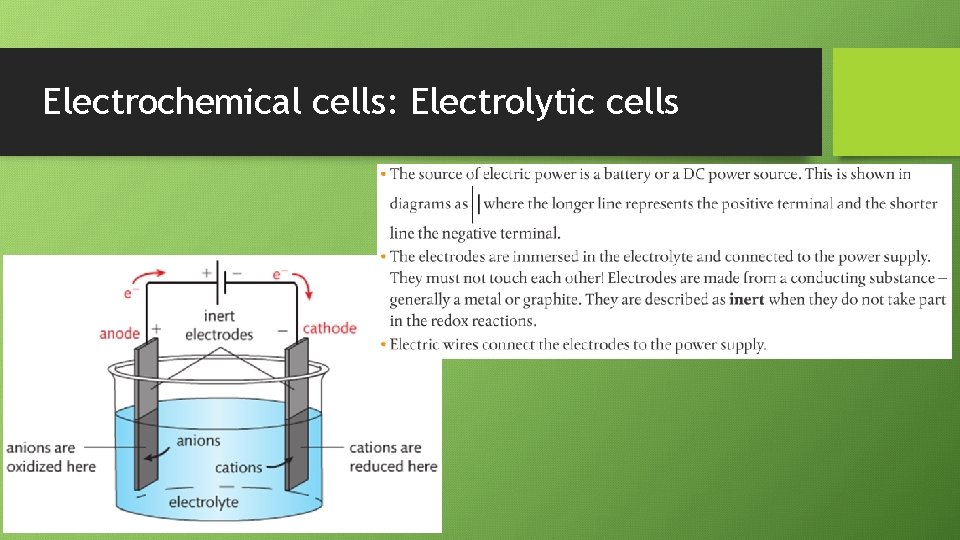 Electrochemical cells: Electrolytic cells 