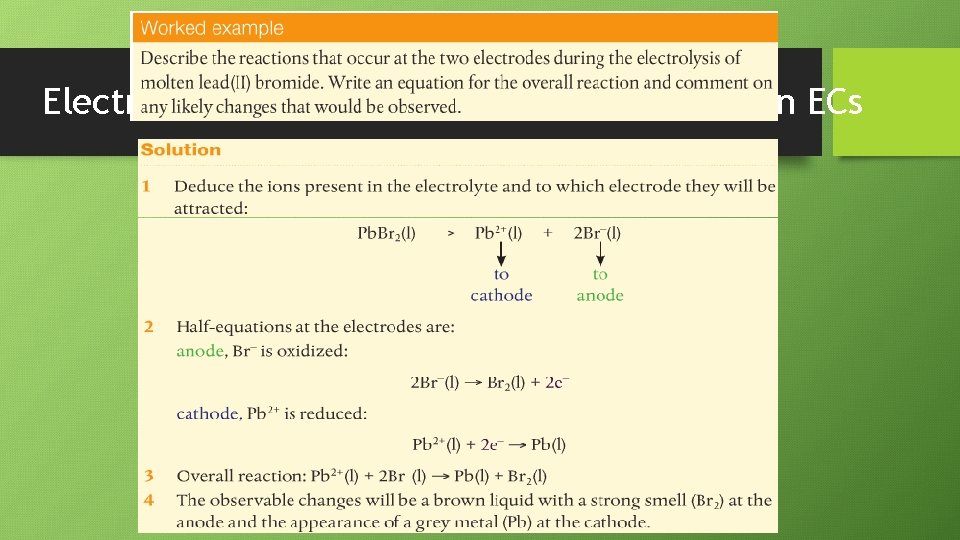 Electrochemical cells: determining products in ECs 